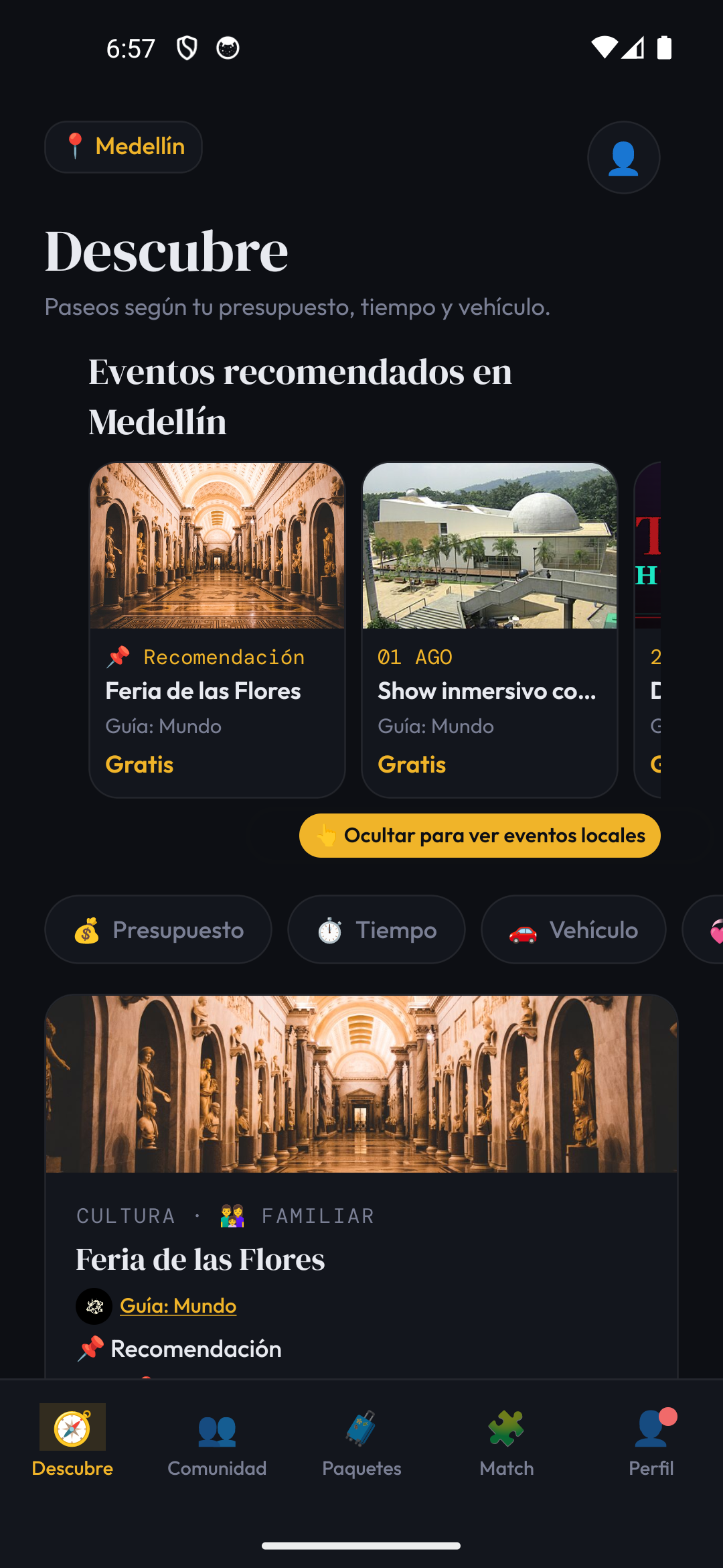 Pantalla Descubre de la app Mundo
